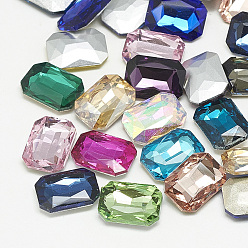Mixed Color Pointed Back Glass Rhinestone Cabochons, Faceted, Rectangle Octagon, Mixed Color, 6x4x2mm
