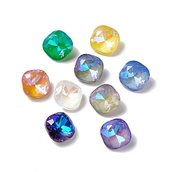 Mixed Color Mocha Fluorescent Style Electroplate K9 Glass Rhinestone Cabochons, Pointed Back, Faceted, Square, Mixed Color, 8x8x4mm