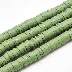 Olive Drab Flat Round Handmade Polymer Clay Beads, Disc Heishi Beads for Hawaiian Earring Bracelet Necklace Jewelry Making, Olive Drab, 6x1mm, Hole: 2mm, about 353~378pcs/strand, 17.7 inch