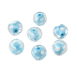 Светло-Голубой Бусины лэмпворк , рондель с горошком, Небесно-голубой, 11~12x8~9 мм, отверстие : 1.4~2 мм