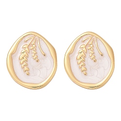 Снежный 304 овальные серьги-гвоздики из нержавеющей стали, с эмалью, реальный 18 k позолоченный, вакуумное покрытие pvd, снег, 18.5x15.5 мм