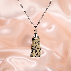 Dalmatian Jasper Natural Dalmatian Jasper Trapezoid Pendant Necklaces, Stainless Steel Cable Chain Necklaces for Women, 15.75 inch(40cm)