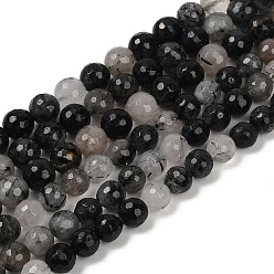 Rutilated Quartz Natural Black Rutilated Quartz Beads Strands, Round, 7~8mm, Hole: 1mm, about 60pcs/strand, 14.96 inch(38cm)