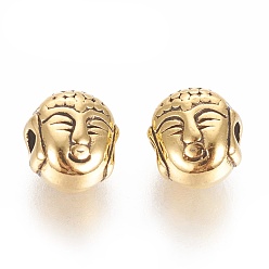 Antique Golden Tibetan Style Alloy Beads, Cadmium Free & Nickel Free & Lead Free, Buddha head, Antique Golden, 8x7x5.5mm, Hole: 1.5mm