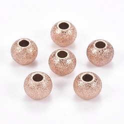 Rose Gold Ion Plating(IP) 304 Stainless Steel Textured Beads, Round, Rose Gold, 8x6~6.5mm, Hole: 2.5mm
