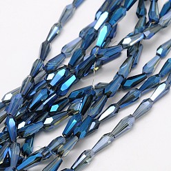 Marine Blue Faceted Rainbow Plated Teardrop Electroplated Glass Beads Strands, Marine Blue, 10x4mm, Hole: 1mm, about 60pcs/strand, 23.6 inch