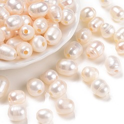 White Grade B Natural Cultured Freshwater Pearl Beads, Nice for Mother's Day Earring Making, Rice, White, 10~12x8~9x8~9mm, Hole: 2mm