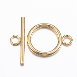Real 18K Gold Plated 304 Stainless Steel Toggle Clasps, Real 18k Gold Plated, Ring: 21x16x2mm, hole: 3mm, Bar: 23x7x2mm, Hole: 3mm