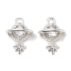 Посеребрённый Латунные микропаве прозрачные кубические циркониевые подвески, планета со звездой, 925 серебро покрытием, 13x9x5 мм, отверстие : 1.2 мм