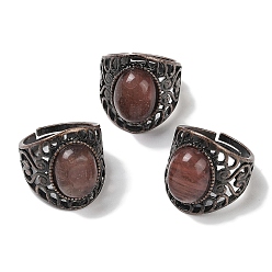 Вишневый Кварц Овальные регулируемые кольца из кварцевого стекла вишневого цвета, без свинца и без кадмия, латунные кольца на палец с красной медью для женщин и мужчин, 24.4 мм, внутренний диаметр: 19.2 мм