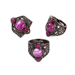 Полосатый Агат Кольца на палец в стиле ретро с натуральным полосатым агатом, регулируемые латунные кольца для женщин, 25.5 мм, внутренний диаметр: 19 мм