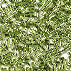 Light Green Baking Paint Glass Round Bugle Beads, Silver Lined, Tube, Light Green, 3.5~3.8x2~2.5mm, Hole: 1.2mm