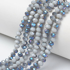 Light Steel Blue Electroplate Opaque Solid Color Glass Beads Strands, Half Plated, Blue Plated, Faceted, Rondelle, Light Steel Blue, 4x3mm, Hole: 0.4mm, about 123~127pcs/strand, 16.5~16.9 inch(42~43cm)