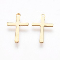 Golden 304 Stainless Steel Tiny Cross Charms, Golden, 14.5x9x1mm, Hole: 1mm