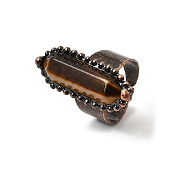 Tiger Eye Natural Tiger Eye Cuff Open Rings, Brass Rings, Oval, Red Copper, 36x14mm, US Size 8 1/2(18.5mm)