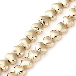 Светло-Золотое Покрытие Стеклянные бусины с гальваническим покрытием , сердце, свет позолоченные, 6x6.5x4 мм, отверстие : 0.8 мм, около 69 шт / нитка, 15.04'' (38.2 см)