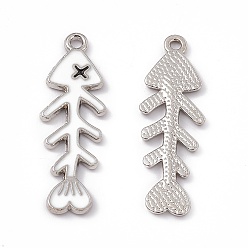 Белый Подвески из эмали и сплава, очарование рыбьей кости, платина, белые, 34x11x1.5 мм, отверстие : 1.6 мм