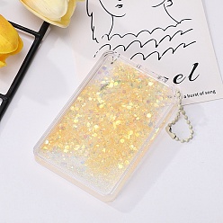 Yellow Rectangle Acrylic Quicksand Keychain, Glitter Chasing Pendant Decorations Sticker Keychain, with Ball Chains, Yellow, 9x6cm