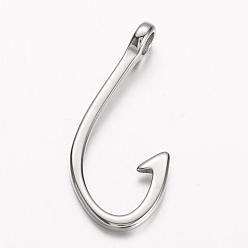 Stainless Steel Color 304 Stainless Steel Hook Clasps, Fish Hook Charms, For Leather Cord Bracelets Making, Hook, Stainless Steel Color, 39.5x17x7mm, Hole: 4mm