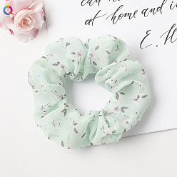 C218 Chiffon Floral Polka Dot - Apple Green Floral Fabric Hair Scrunchie for Ponytail - Charming and Elegant Accessory