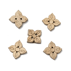 Tan 2-Hole Natural Coconut Buttons, Flower, Tan, 14x14x3mm, Hole: 1.5mm