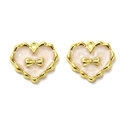 Golden Alloy Enamel Pendants, Heart with Bowknot Charm, Golden, 17x20x2.5mm, Hole: 1.5mm