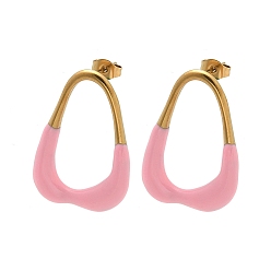 Pink 304 серьги из нержавеющей стали эмаль, ионное покрытие (ip), самородки, золотые, розовые, 30.5x22.5 мм