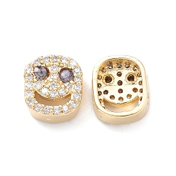 Medium Purple Brass Micro Pave Cubic Zirconia Beads, Lead Free & Cadmium Free, Long-Lasting Plated, Real 18K Gold Plated, Oval with Smiling Face, Medium Purple, 9x8x4mm, Hole: 1mm