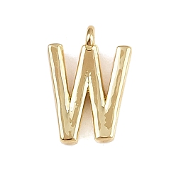 Letter W Латунь прелести, стойки покрытие, долговечный, без кадмия и без свинца, реальный 18 k позолоченный, Буква W, 8.5x6x1.3 мм, отверстие : 0.8 мм