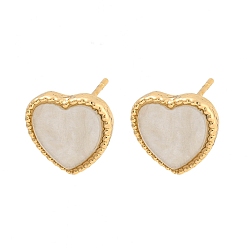 Light Gold Alloy Stud Earring, with Acrylic Finding, Heart, Light Gold, 10x10mm