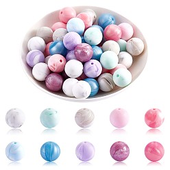 Mixed Color 100Pcs 15mm Silicone Beads Multicolor Round Silicone Beads Kit Loose Bulk Silicone Beads for Keychain Making Necklace Bracelet Crafts, Mixed Color, 15mm, Hole: 2mm