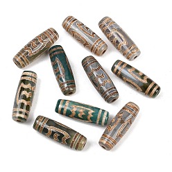 Другой Узор Тибетского стиля бусы дзи, природных бисера агат, окрашенная и подогревом, овальные, 28.5~32x10~12.5 мм, отверстие : 1.5~3 мм