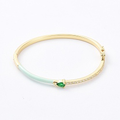 Aquamarine Enamel Teardrop Hinged Bangle with Cubic Zirconia, Golden Brass Jewelry, Aquamarine, Inner Diameter: 2x2-3/8 inch(5.05x5.9cm)