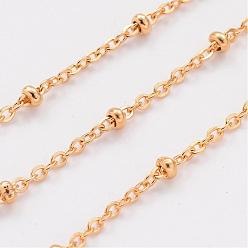 Golden 304 Stainless Steel Cable Chains, Soldered, Satellite Chains, with Spool, with Rondelle Beads, Golden, 2mm, about 65.61 Feet(20m)/roll