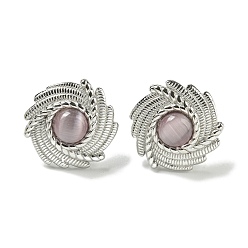 Розовый Серьги с кошачьим глазом, солнце 304 нержавеющая сталь для женщин, полирование, ионное покрытие (ip), туманная роза, 17.5 мм