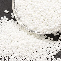 White 8/0 Glass Seed Beads, Grade A, Round, Opaque Colours, White, 2.8~3.2mm, Hole: 1.0mm, about 15000pcs/pound