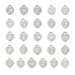 Нержавеющая Сталь Цвет 26 шт. 304 подвески из нержавеющей стали, лазерная резка, сердце с подвесками в виде буквы az, цвет нержавеющей стали, 15x12x1 мм, отверстие : 3x3.5 мм