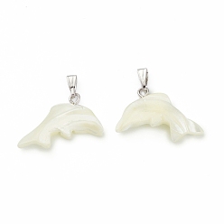 Seashell Color Natural Trochid Shell/Trochus Shell Pendants, Dolphin Charms, with Platinum Tone Iron Findings, Seashell Color, Fit for 1.2mm Rhinestone, 14~14.5x23~24x3mm, Hole: 6.5x2.5mm