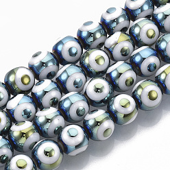 Cadet Blue Electroplate Glass Beads Strands, Round with Evil Eye Pattern, Cadet Blue, 10x9.5~10mm, Hole: 1.2mm, about 30pcs/strand, 11.2 inch