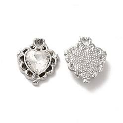 Clear Alloy Pendant, with Glass, Platinum, Lead Free & Cadmium Free, Heart Charm, Clear, 17x15x5mm, Hole: 1.5x2mm