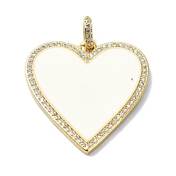 White Rack Plating Real 18K Gold Plated Brass Micro Pave Cubic Zirconia Pendants, with Enamel, Long-Lasting Plated, Lead Free & Cadmium Free, Heart, White, 31x30.5x2.5mm, Hole: 4.5x3mm