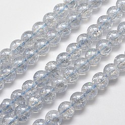 Alice Blue Electroplate Synthetic Crackle Quartz Bead Strands, Full Rainbow Plated, Round, Alice Blue, 6mm, Hole: 1mm, about 66pcs/strand, 15.7 inch