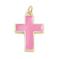 Pink Gestellmessinganhänger, mit Emaille, Quer Charme, cadmiumfrei und bleifrei, langlebig überzogen, echt 18 k vergoldet, rosa, 23x15x2 mm, Bohrung: 3.5 mm