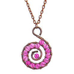 Medium Violet Red Natural Dyed Agate Beaded Conch Pendant Necklace with Alloy Chains, Medium Violet Red, 20.87 inch(53cm)
