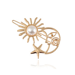 Золотой Сплав с искусственным жемчугом заколки для волос из кожи аллигатора, аксессуары для волос для женщин и девочек, солнце, золотые, 55x45 мм