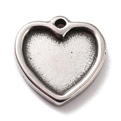 Stainless Steel Color 304 Stainless Steel Charms Cabochons Settings, Heart, Stainless Steel Color, 10.5x10x2mm, Hole: 1mm