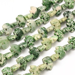 Pierre Avec Point Vert Ours blanc tache verte naturelle perles de jaspe brins, 10.5x14~15x6~7mm, Trou: 1mm, Environ 39 pcs/chapelet, 14 pouce