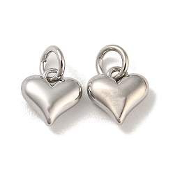 Real Platinum Plated Brass Pendants, Heart, Real Platinum Plated, 9x8x3.5mm, Hole: 3mm
