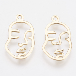 Real 18K Gold Plated Brass Pendants, Face, Nickel Free, Real 18K Gold Plated, 20x11x1mm, Hole: 1.4mm