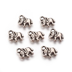 Antique Silver Tibetan Style Alloy Pendants, Elephant, Antique Silver, Lead Free and Cadmium Free and Nickel Free, 11x11x2mm, Hole: 2.5mm